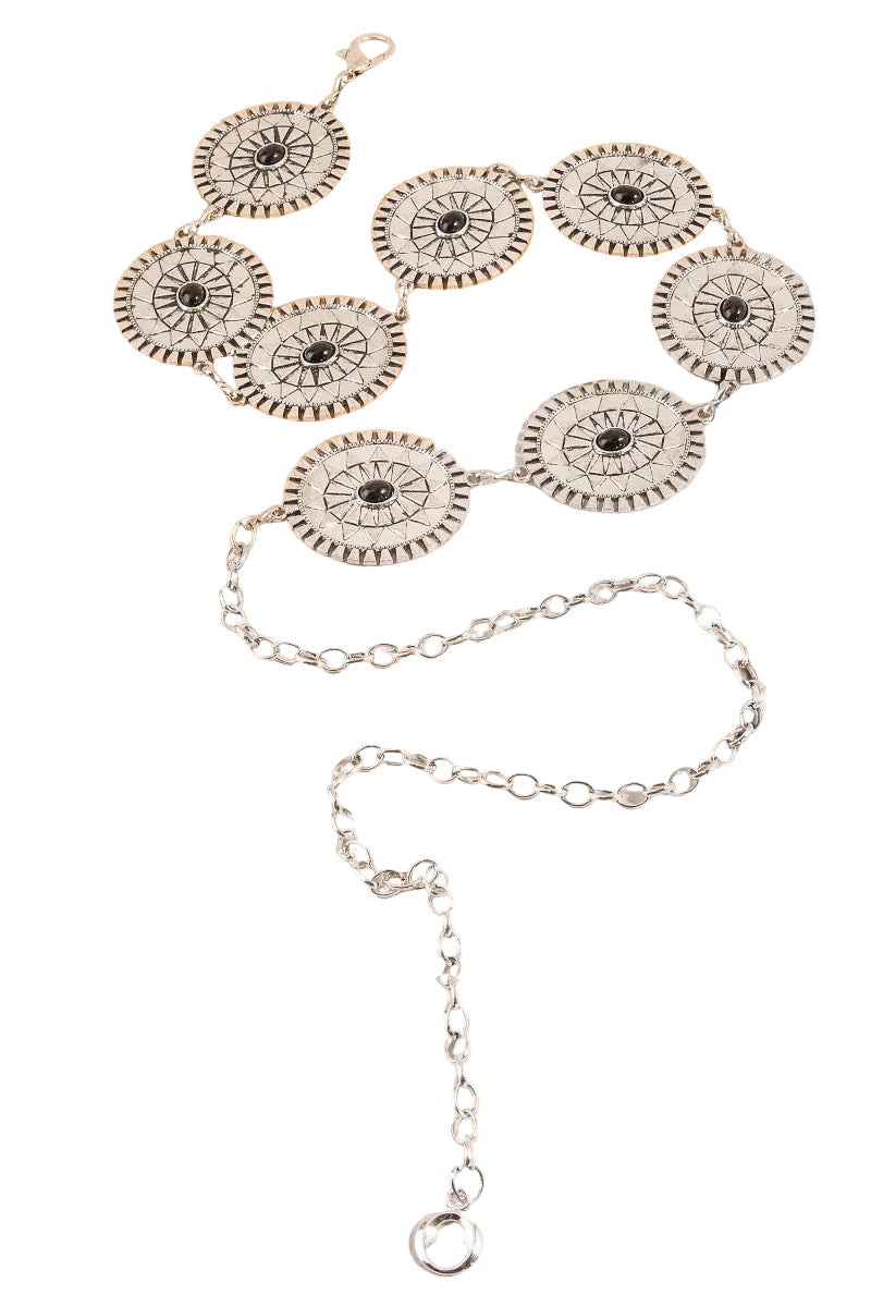 Silver Stone Sunburst Concho Chain Belt