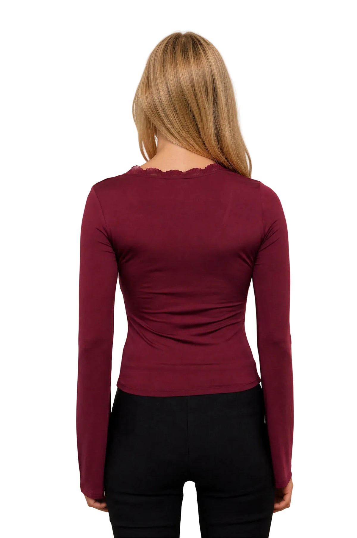 Lace Trim V-Neck Bell Sleeve Top