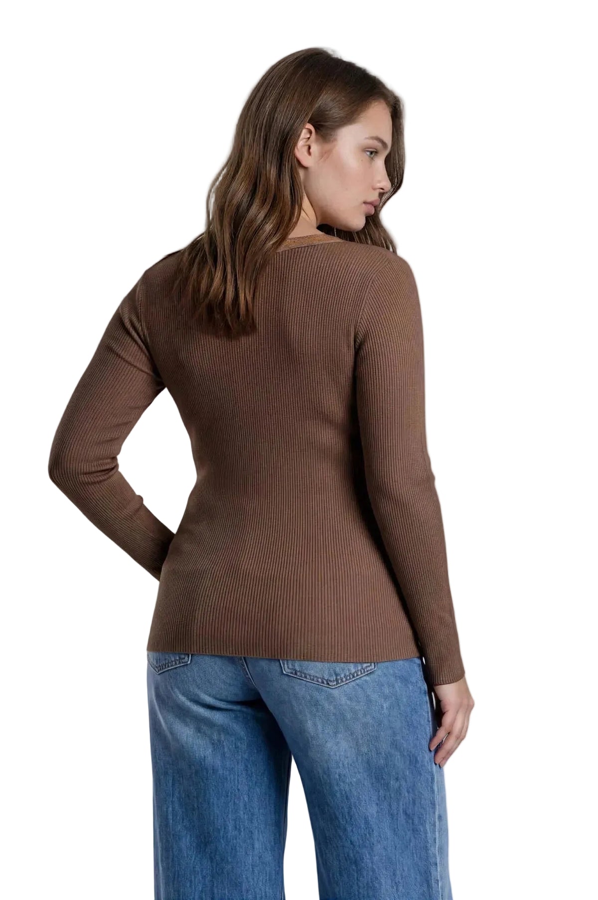 Square Neck Lace Trim Sweater Top
