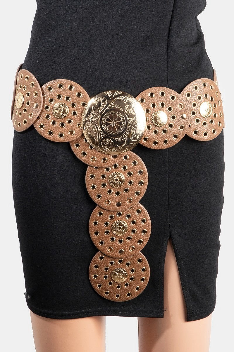 Brown Grommet Disc Chain Belt