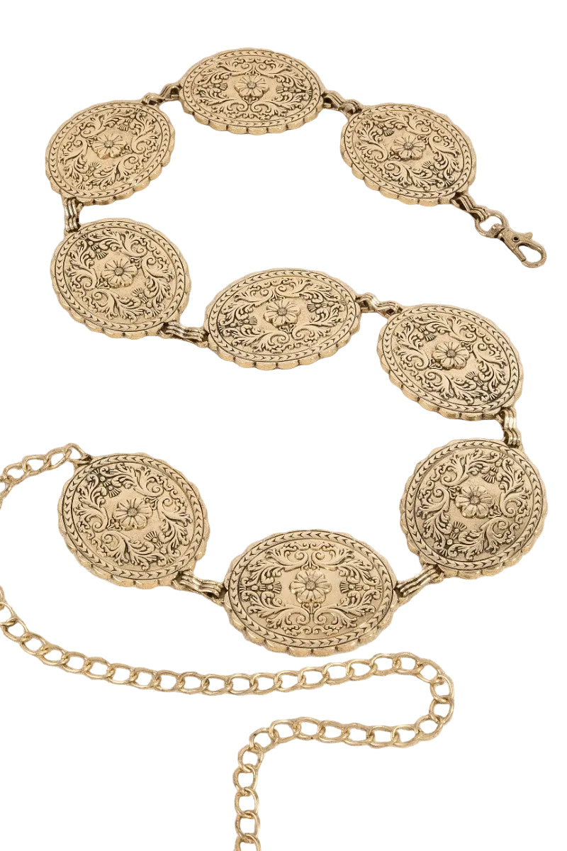 Gold Floral Concho Western Chain Belt