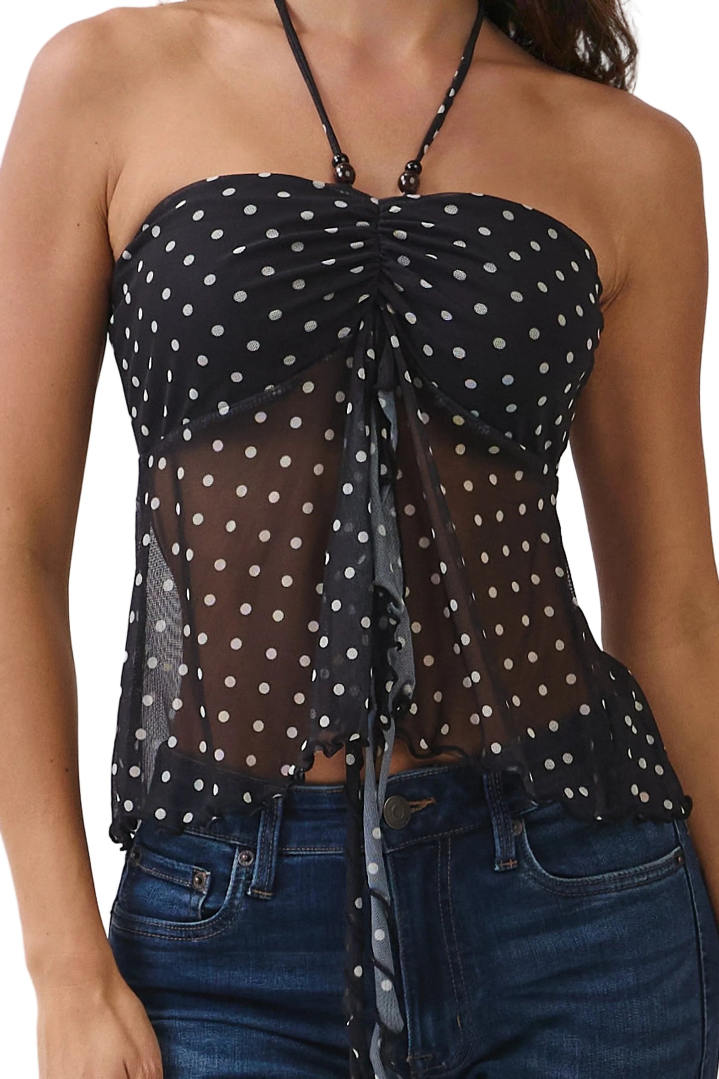 Des Polka Dot Embellished Top