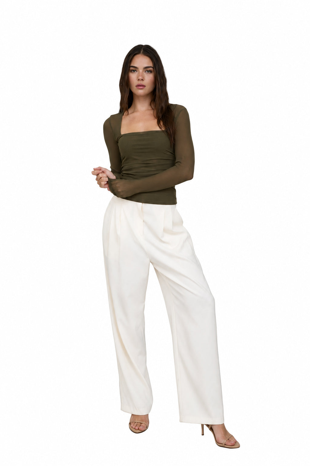 Square Neck Long Sleeve Knit Top