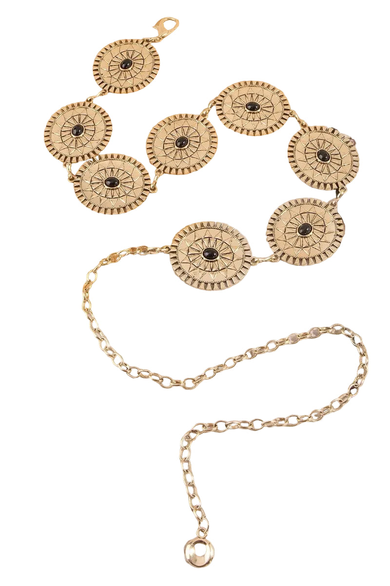 Gold Stone Sunburst Concho Chain Belt
