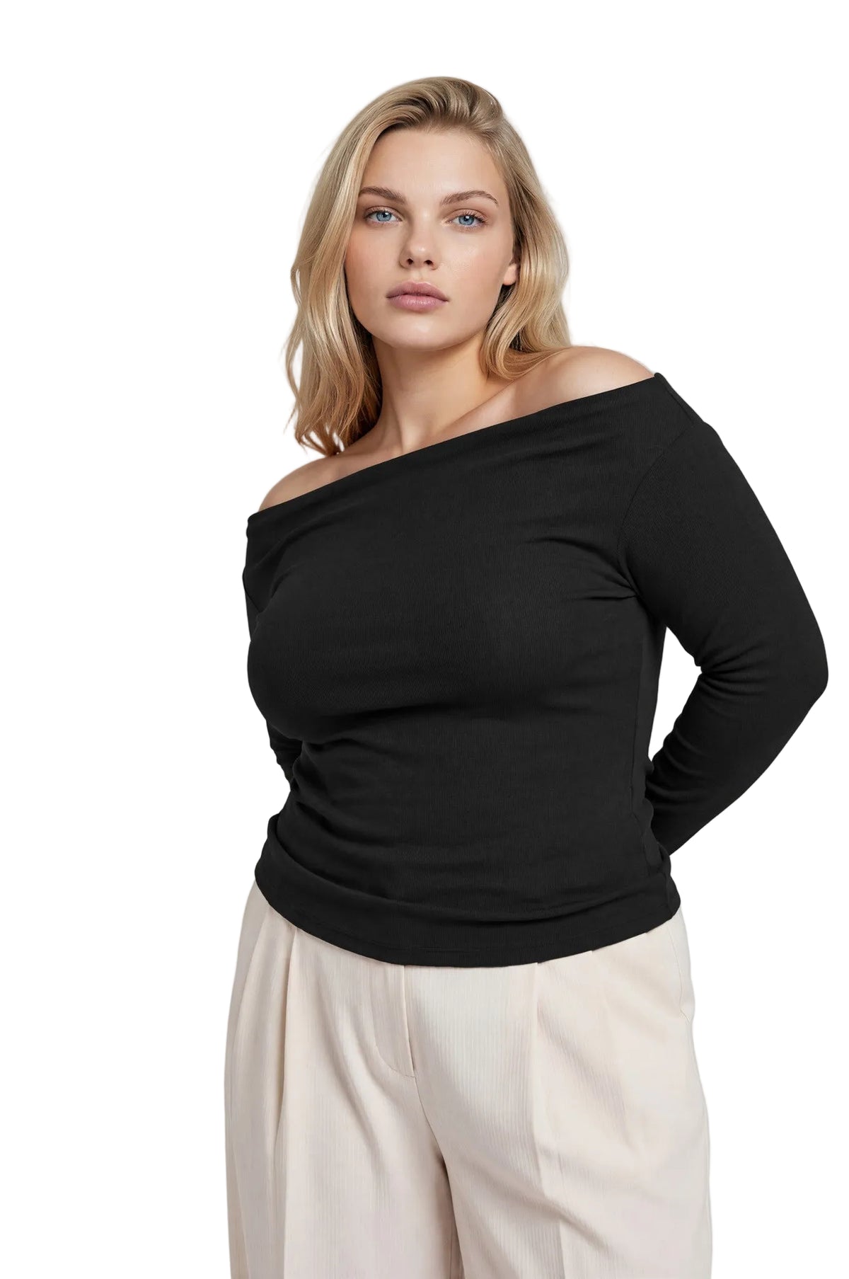 Boat Neck Long Sleeve Knit Top