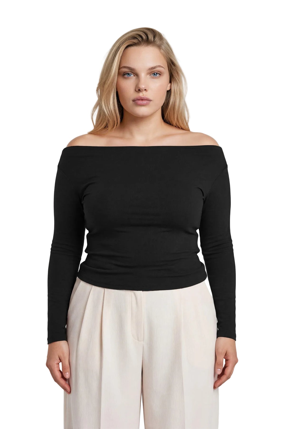 Boat Neck Long Sleeve Knit Top