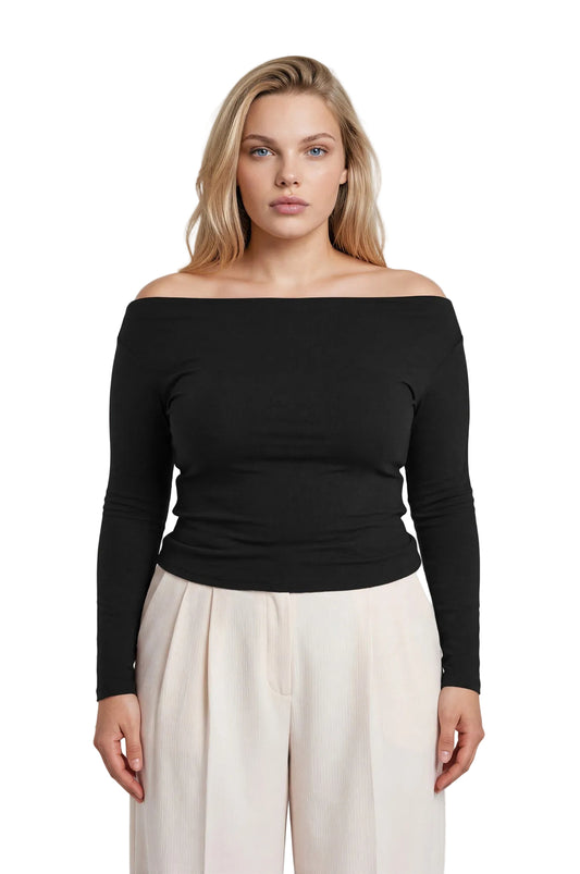 Boat Neck Long Sleeve Knit Top