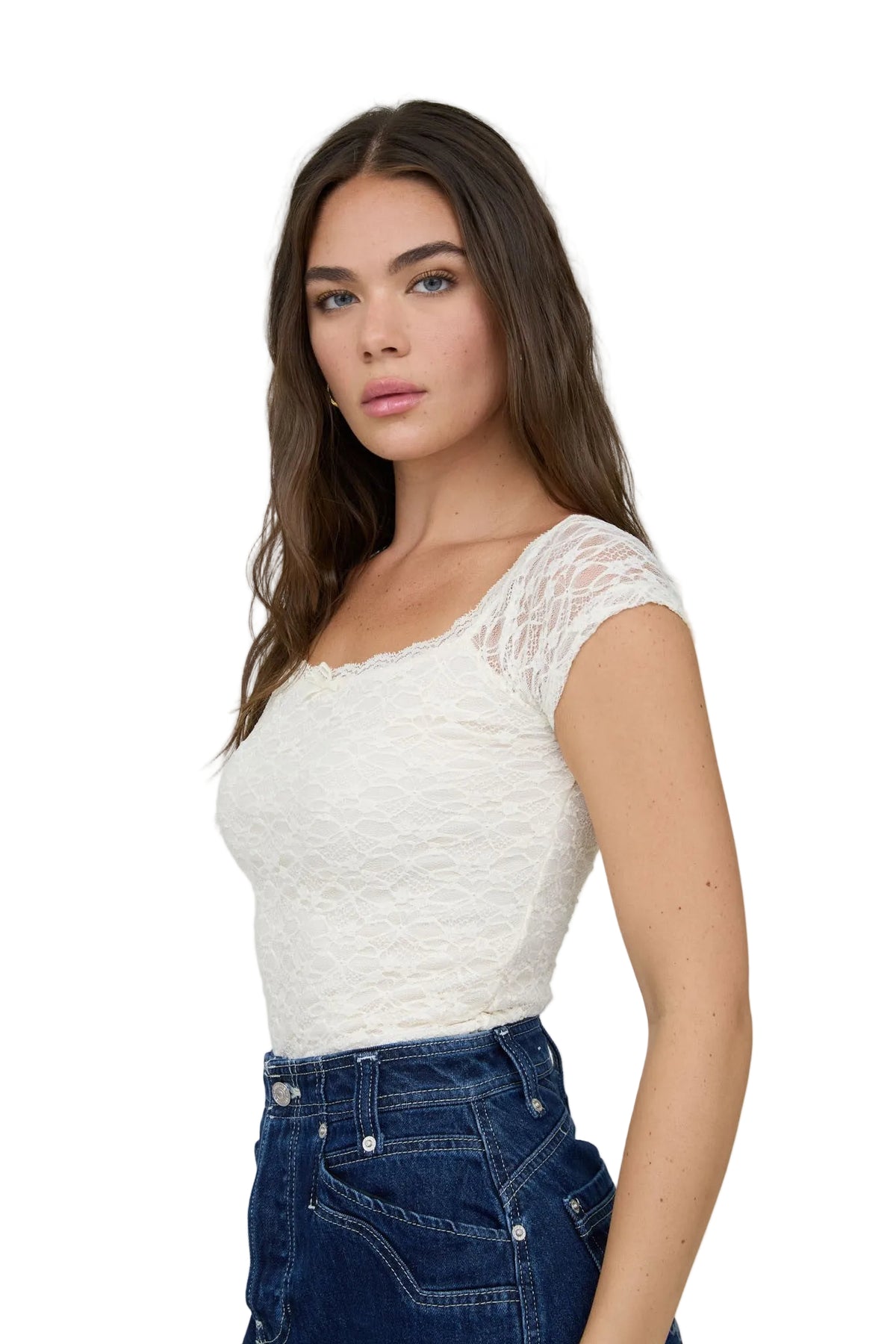 Lace Front Short Sleeve Top