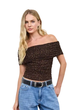 Off Shoulder Leopard Print Knit Top