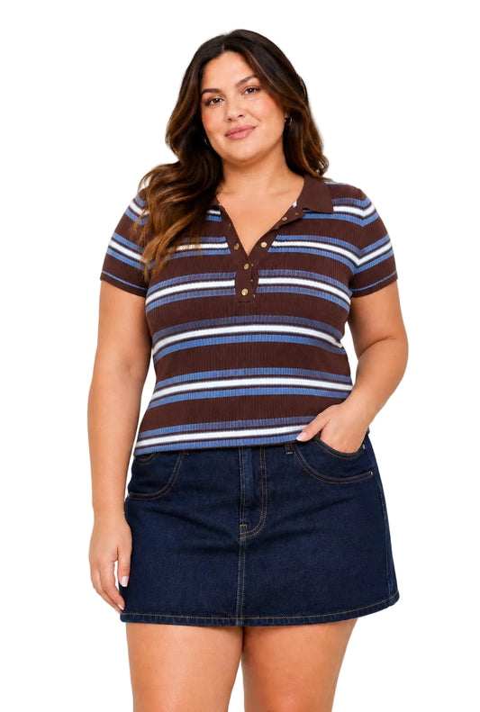 Multi Color Stripe Ribbed Polo