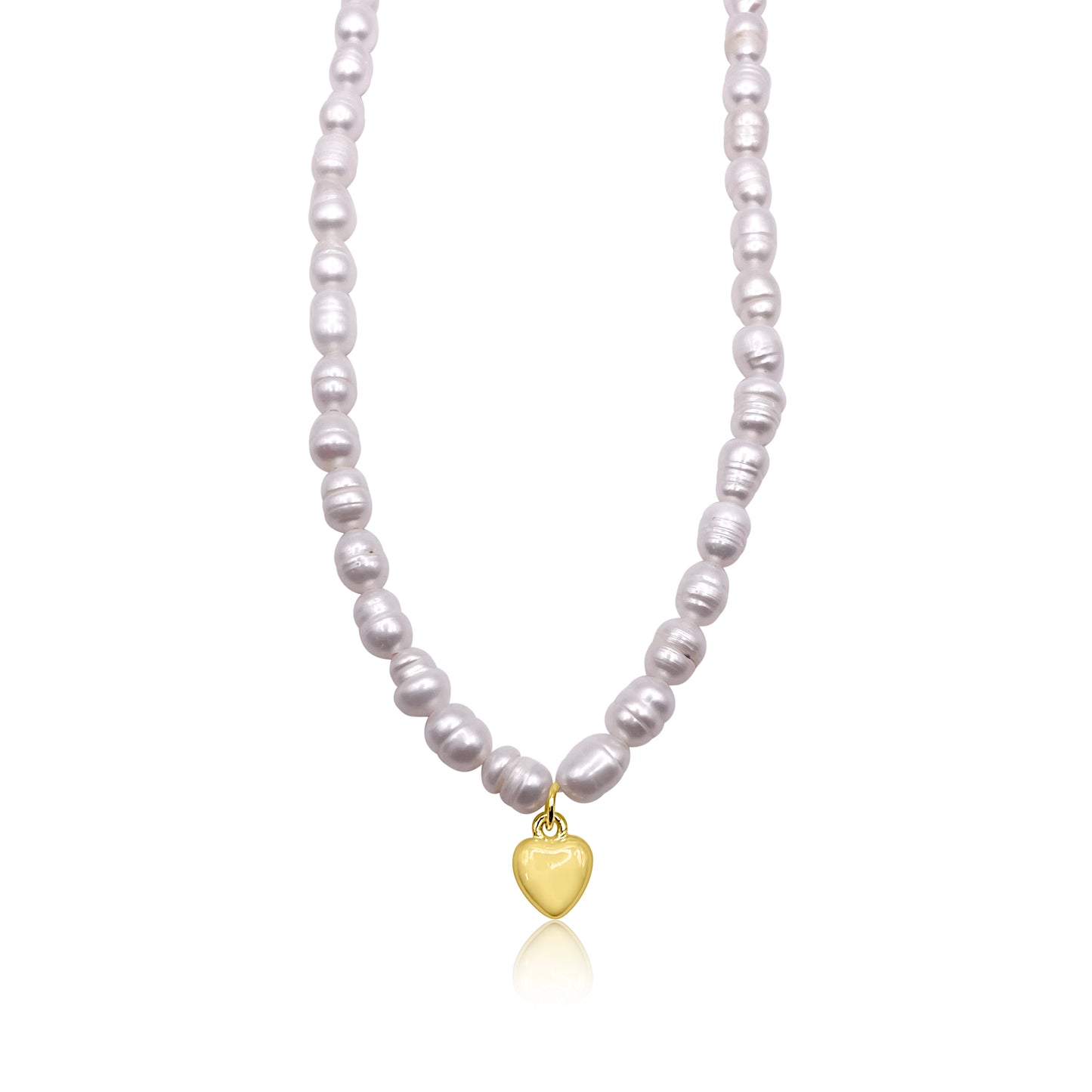 Pearl Necklace with Gold Sphere Pendant 16"