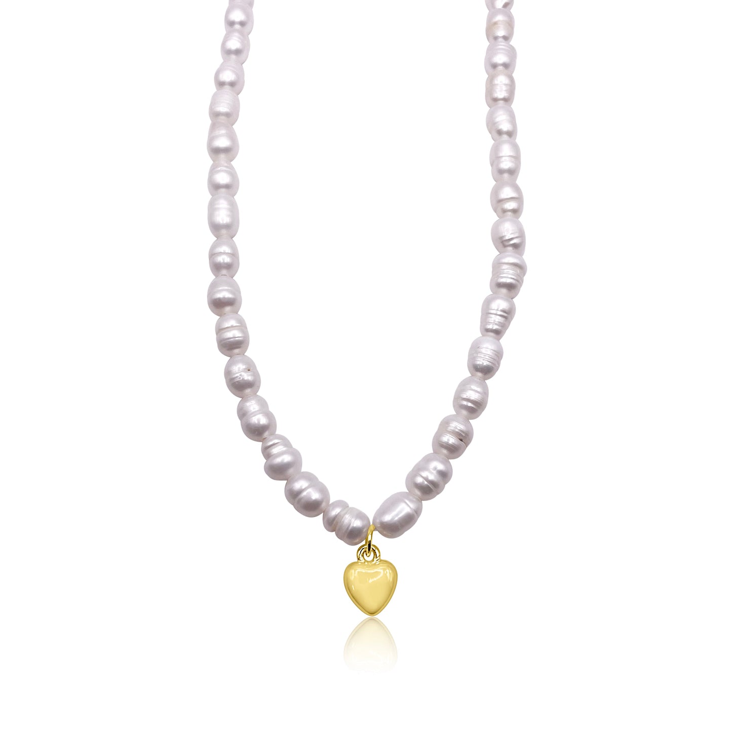 Pearl Necklace with Gold Smiley Pendant 16"