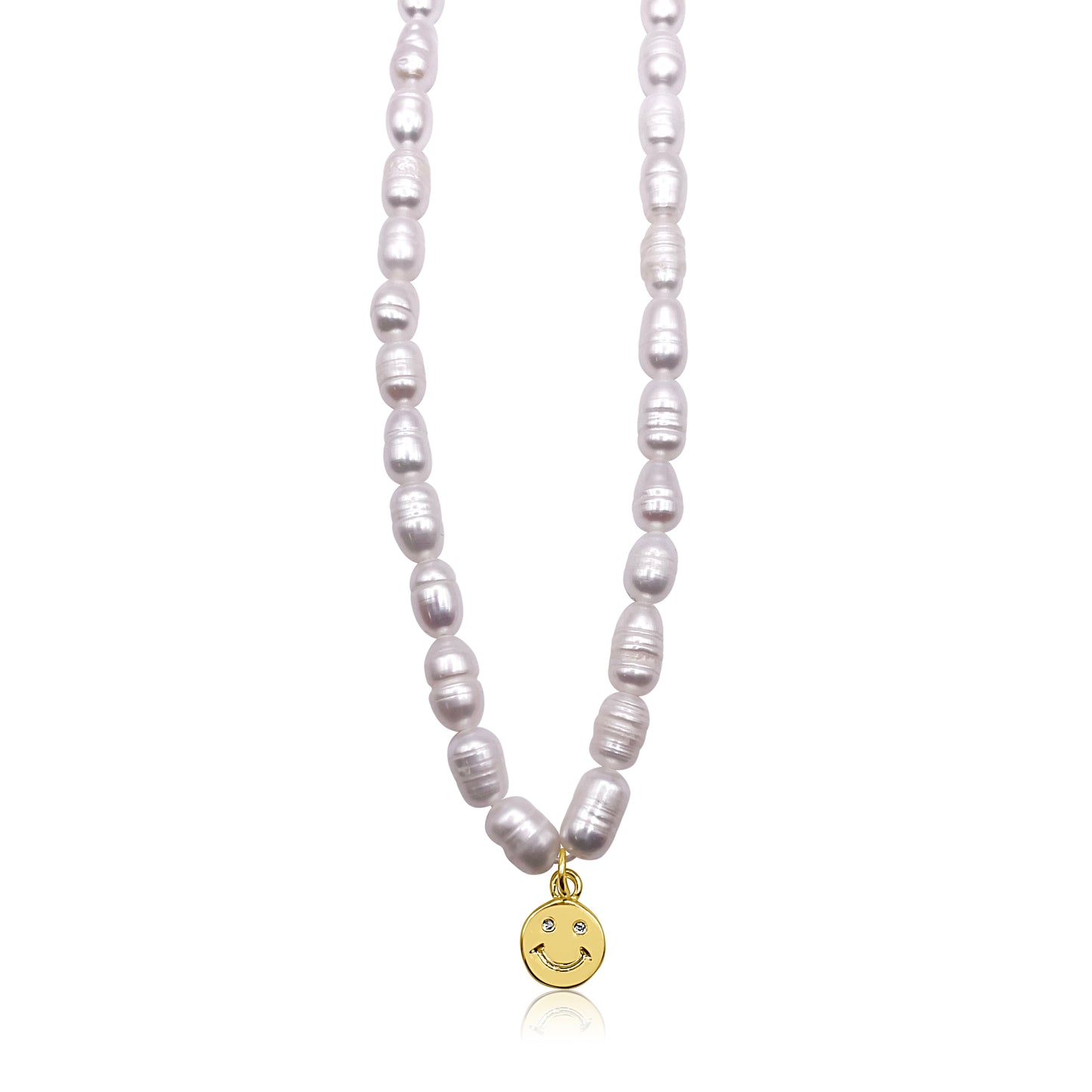 Pearl Necklace with Gold Sphere Pendant 16"