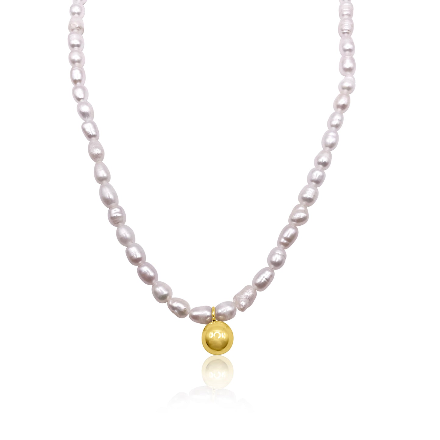 Pearl Necklace with Gold Smiley Pendant 16"